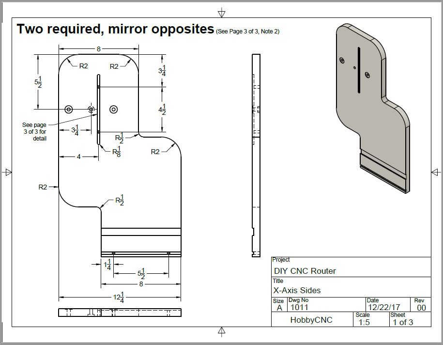 HobbyCNC DIY CNC Router Plans Rev 03 X-Axis Side detail drawing